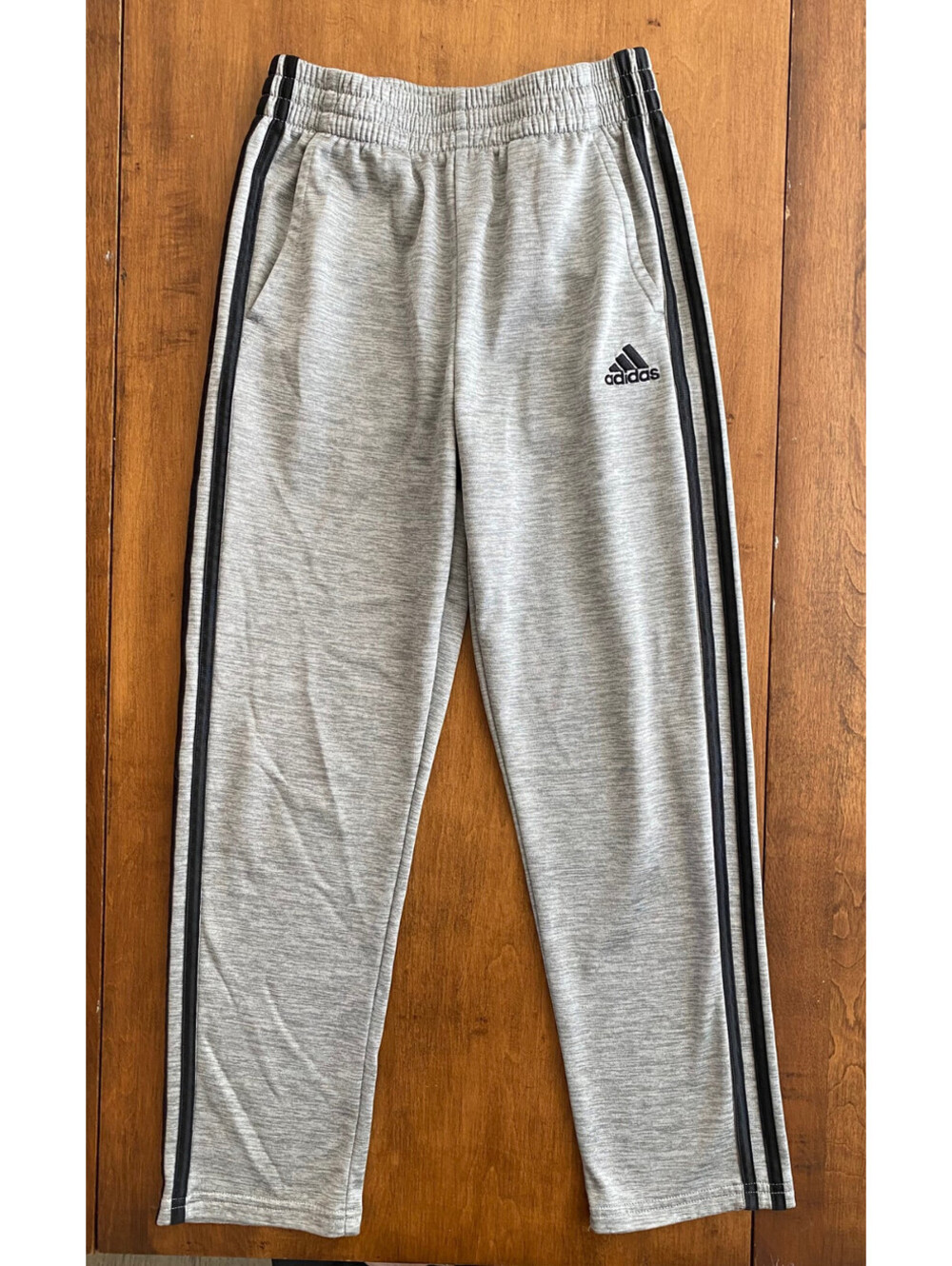 Boys ADIDAS ATHLETIC PANTS TRACK PANTS Pull On POCKETS Gray Black MED 10-12
